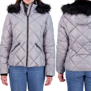 NEW faux fur hood diamond puffer jacket